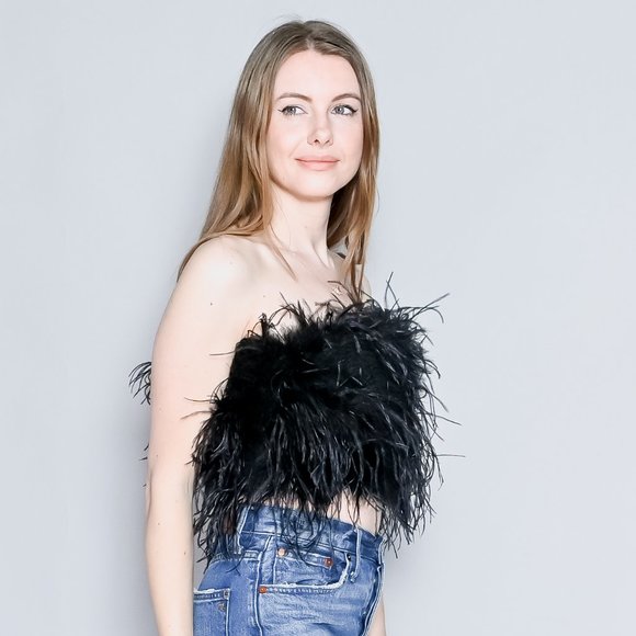 LAMARQUE Zaina Black Feather Bustier Top NWT - Picture 3 of 7